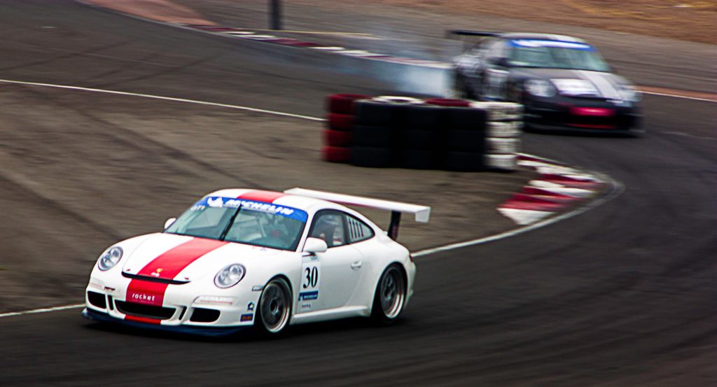 Porsche cars on race track